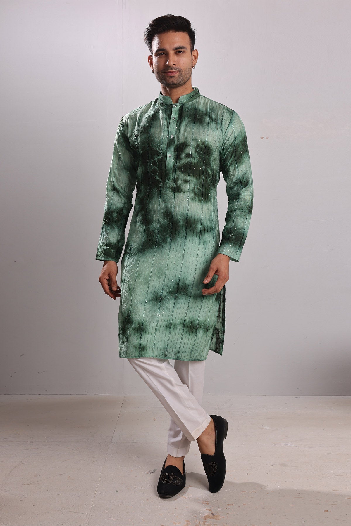 Buy Green Tie Dye Embroidered Kurta by SNEHA B - Men for men online at ScrollnShops