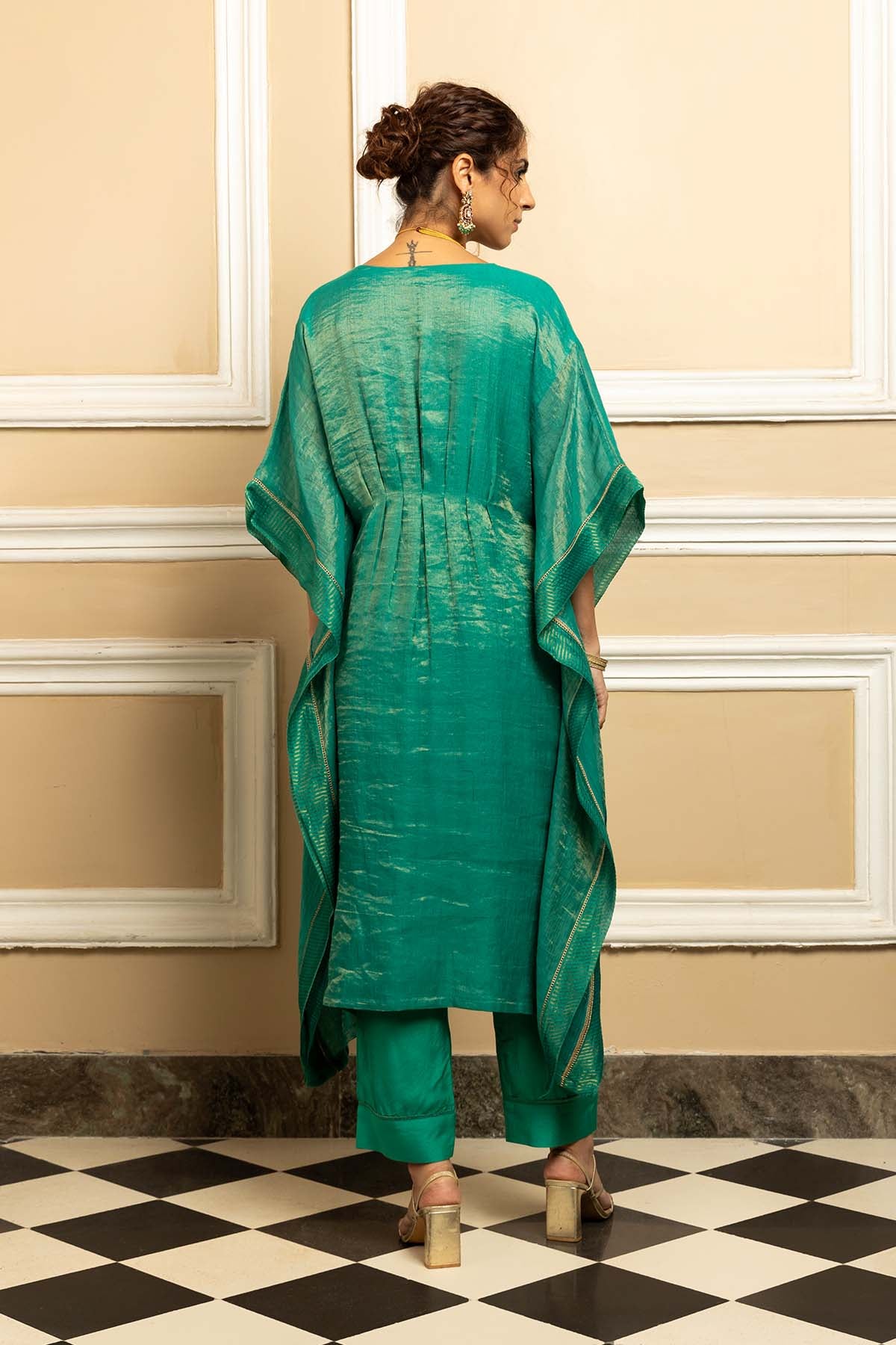 Green Tissue Chanderi Kaftan Set