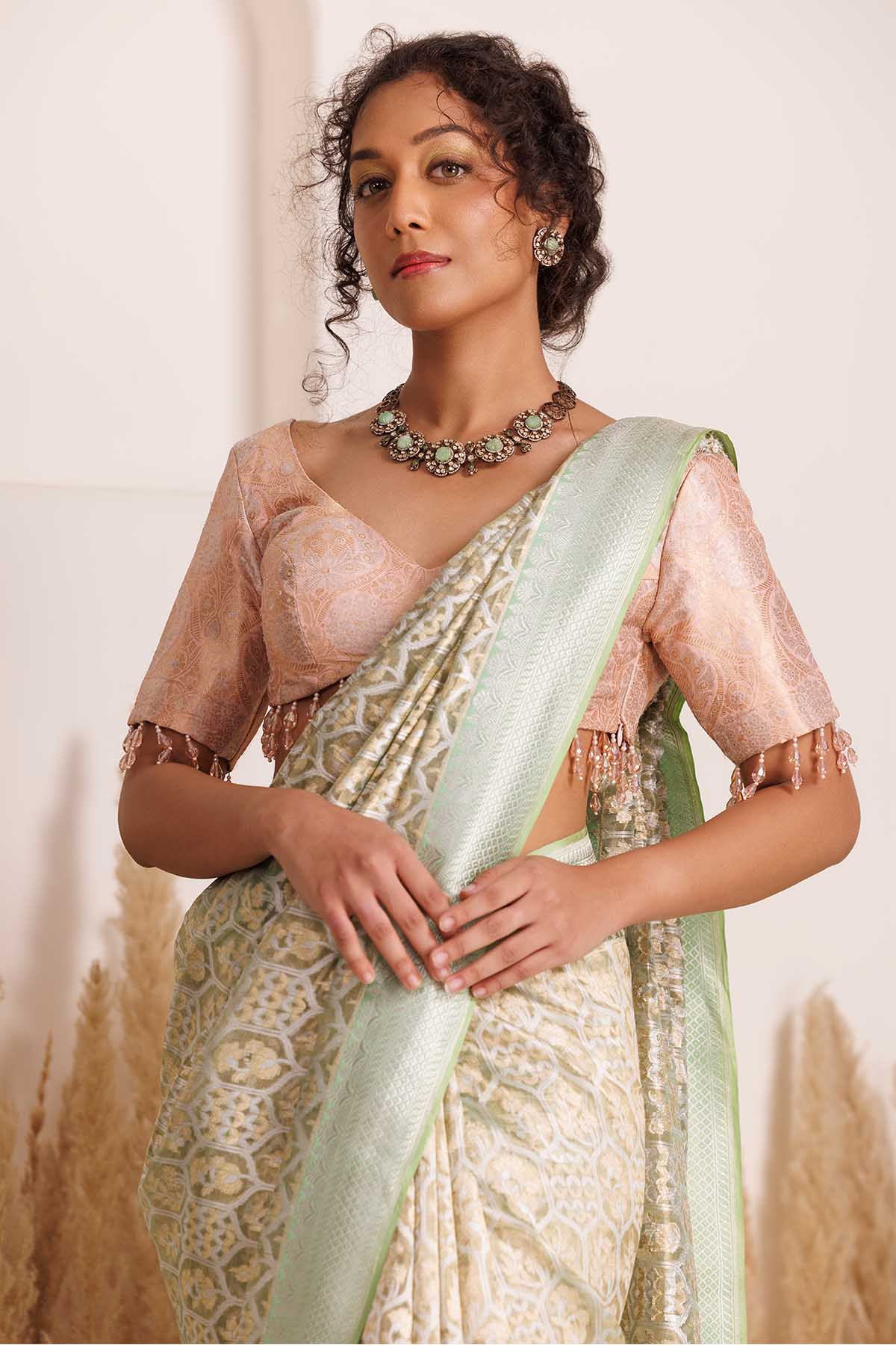 Green Tissue Net Saree & Blouse