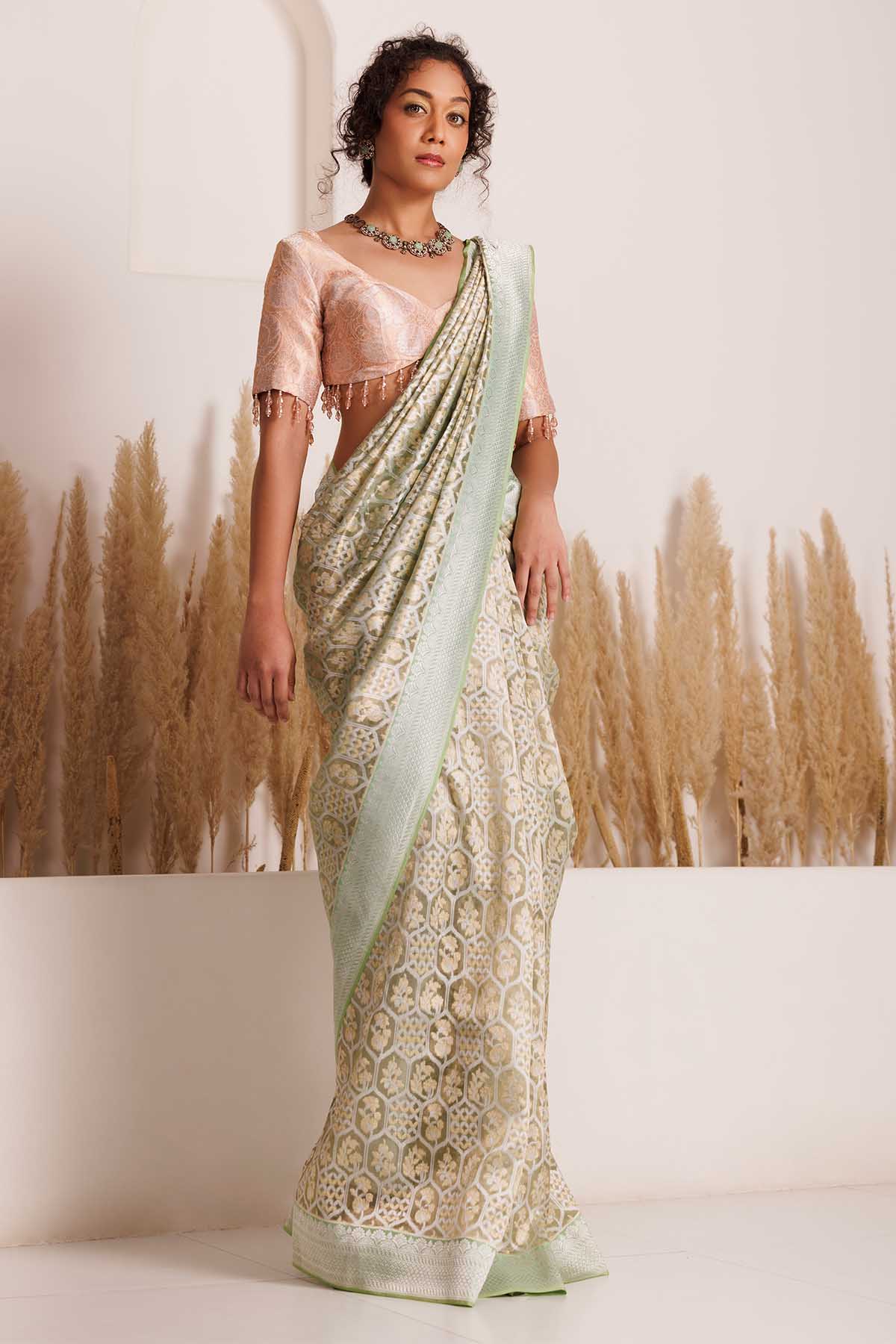 Green Tissue Net Saree & Blouse