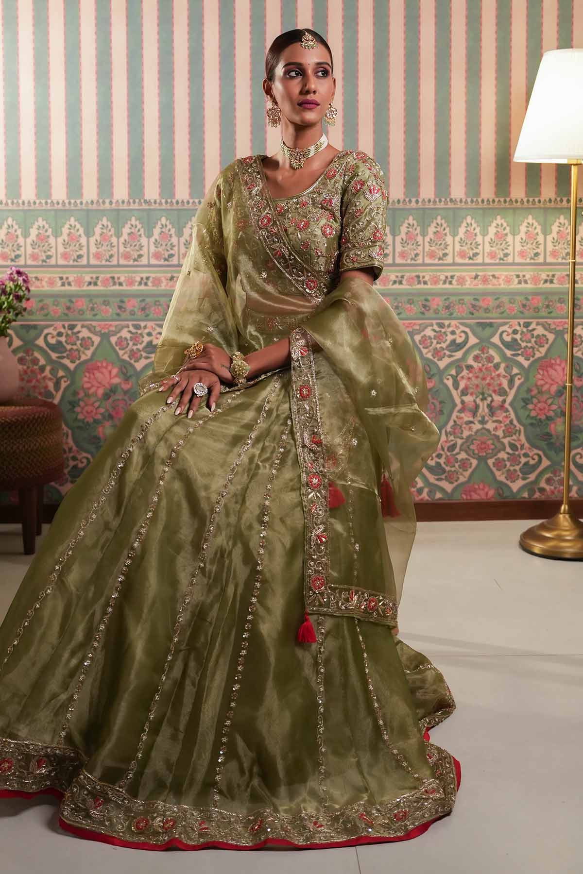 Green Tissue Organza Lehenga Set