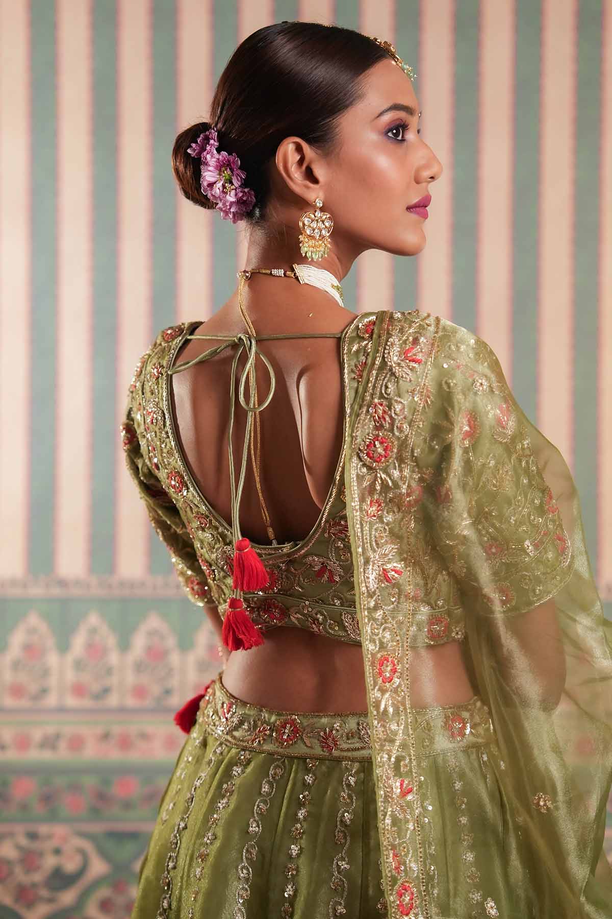 Green Tissue Organza Lehenga Set