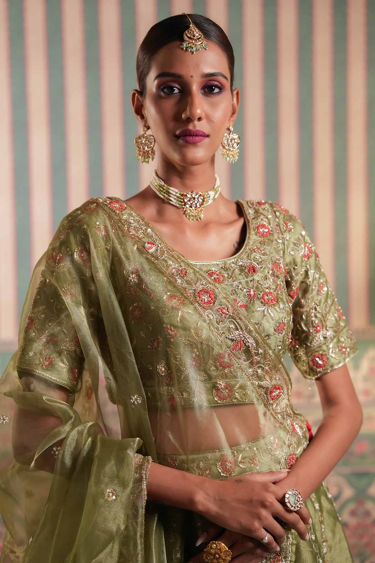 Green Tissue Organza Lehenga Set