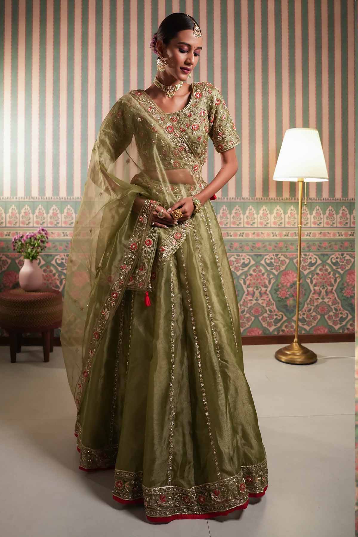 Green Tissue Organza Lehenga Set