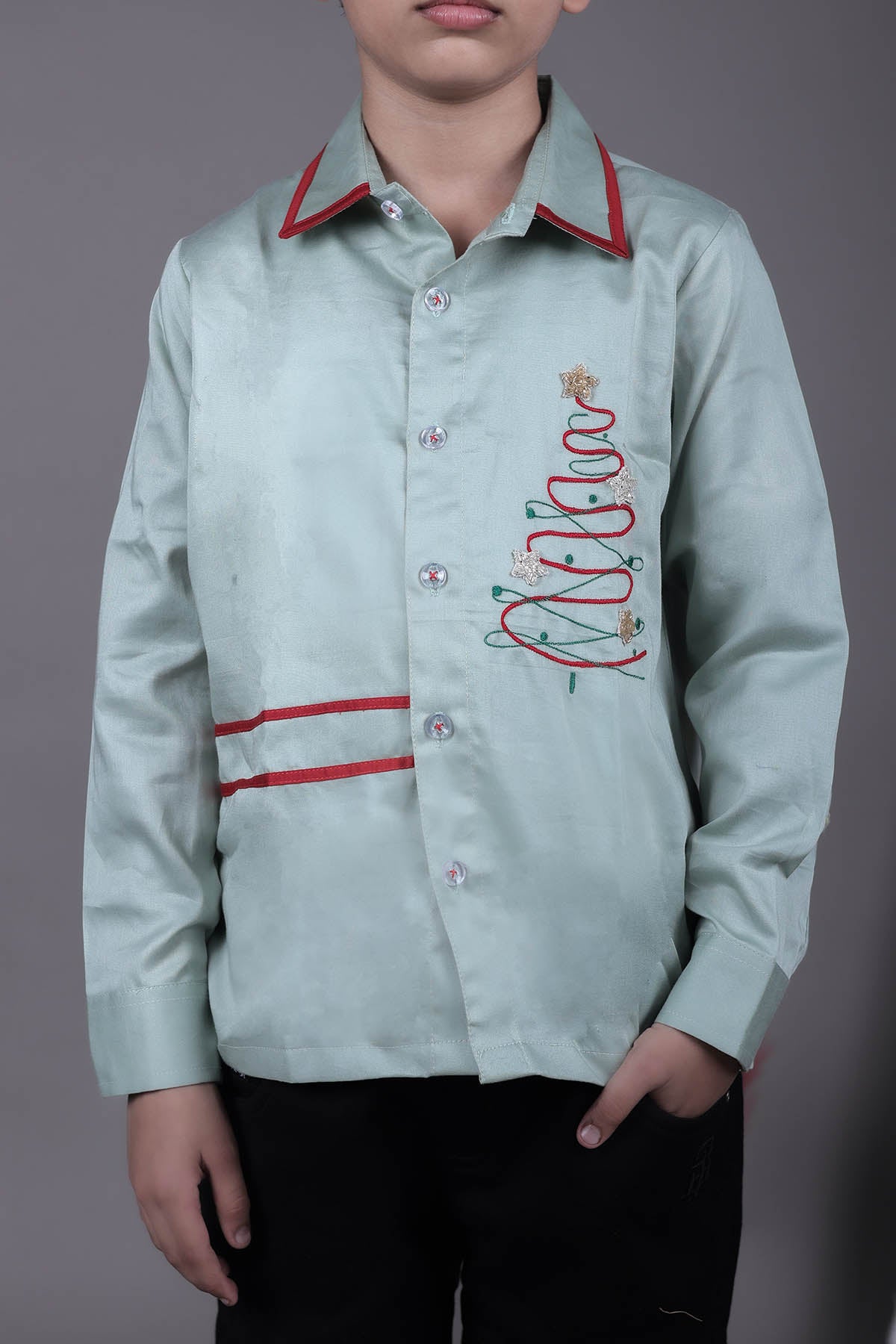Green Tree Embroidered Shirt