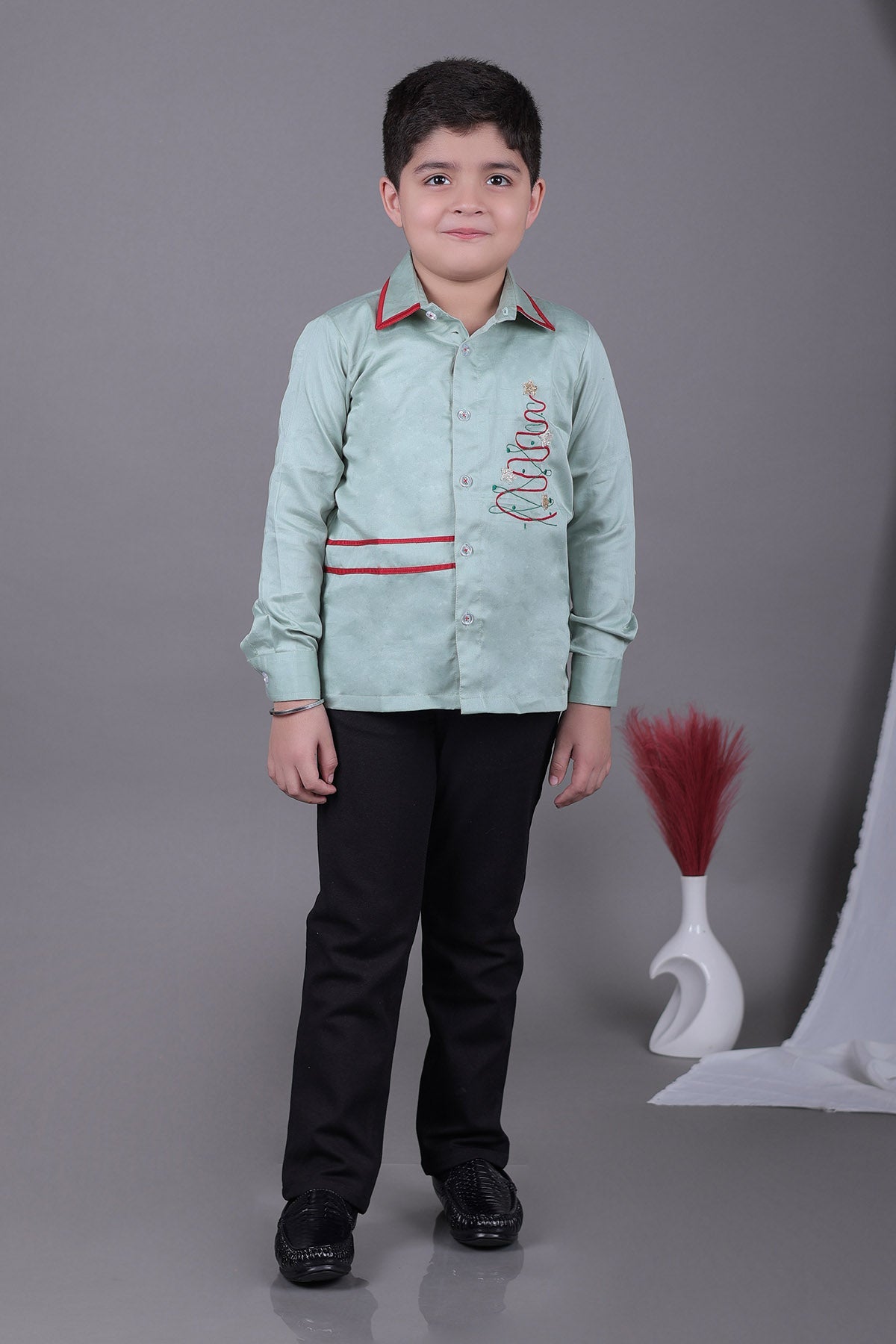 Buy Green Tree Embroidered Shirt by Little Brats for Boys online at ScrollnShops