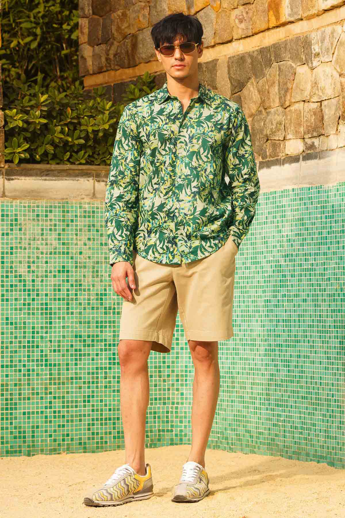 Green Tropical Printed Shirt