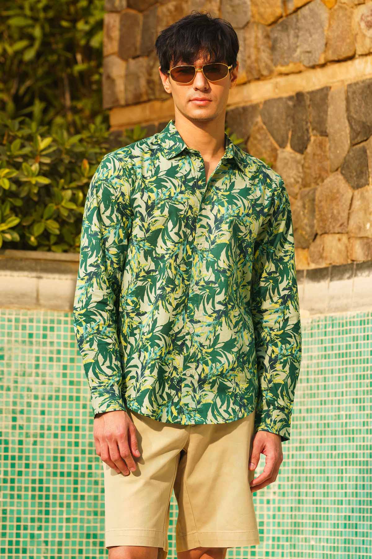 Sewtable Clothing Green Tropical Printed Shirt for men online at ScrollnShops