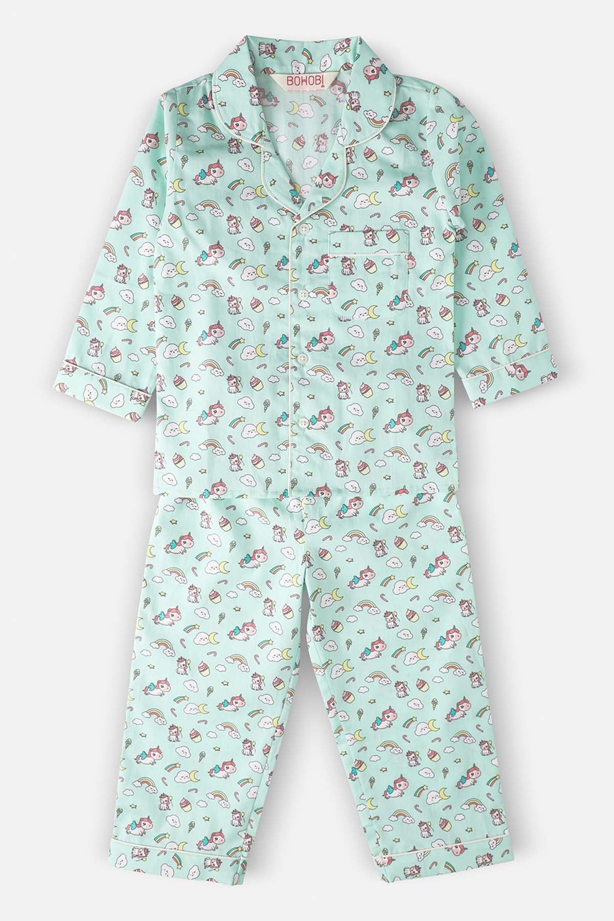Buy Green Unicorn Print Nightsuit Online