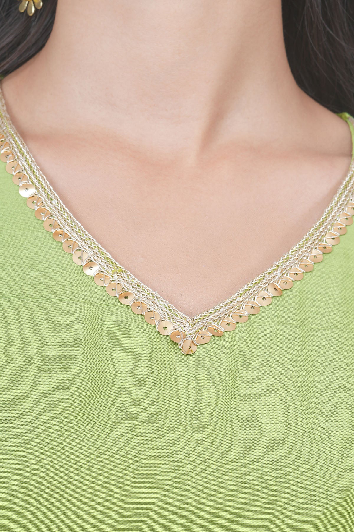 Green V-Neck Flared Kurta Set