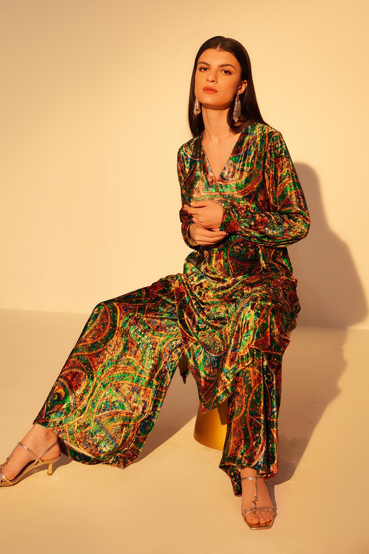 Green V-Neck Long Tunic & Pants