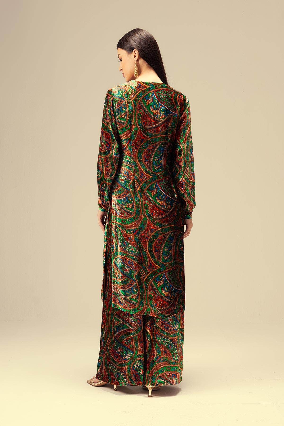 Green V-Neck Long Tunic & Pants