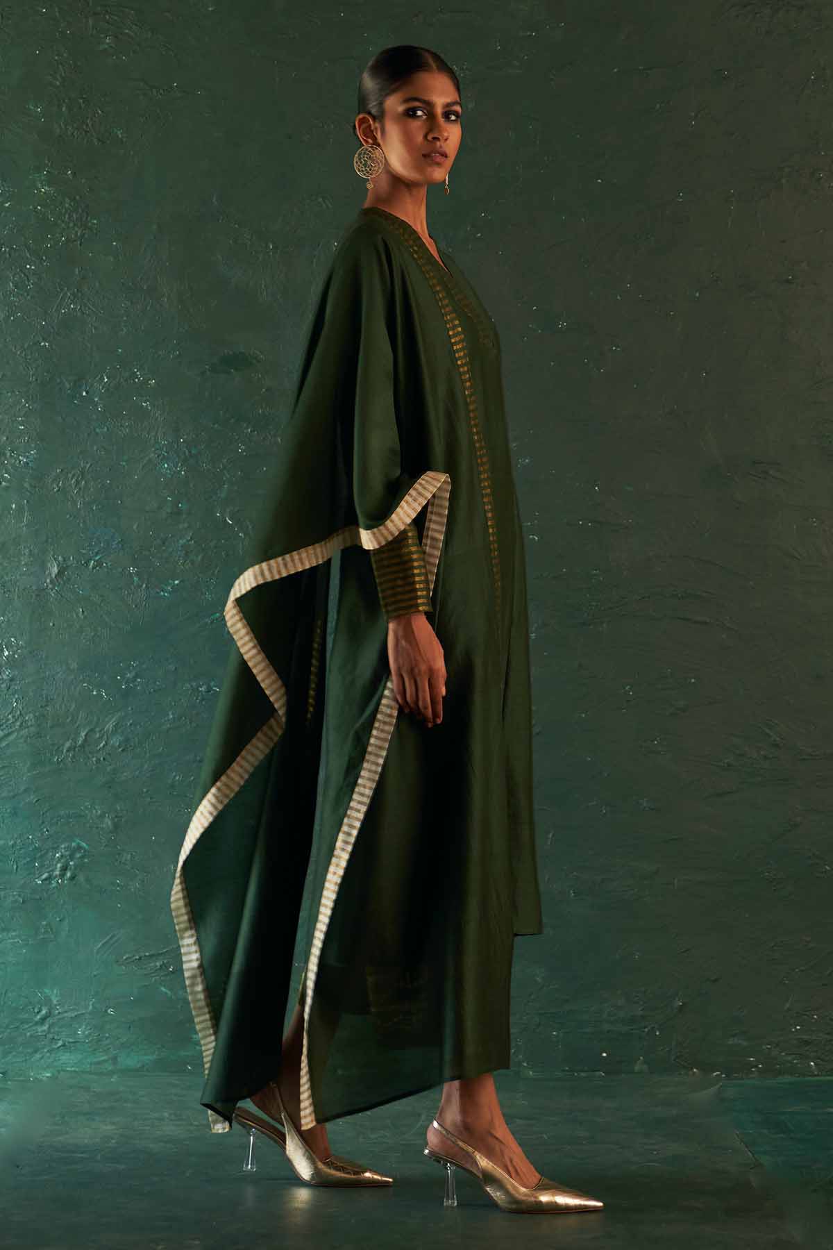 V-Neck Green Straight Kurta Set