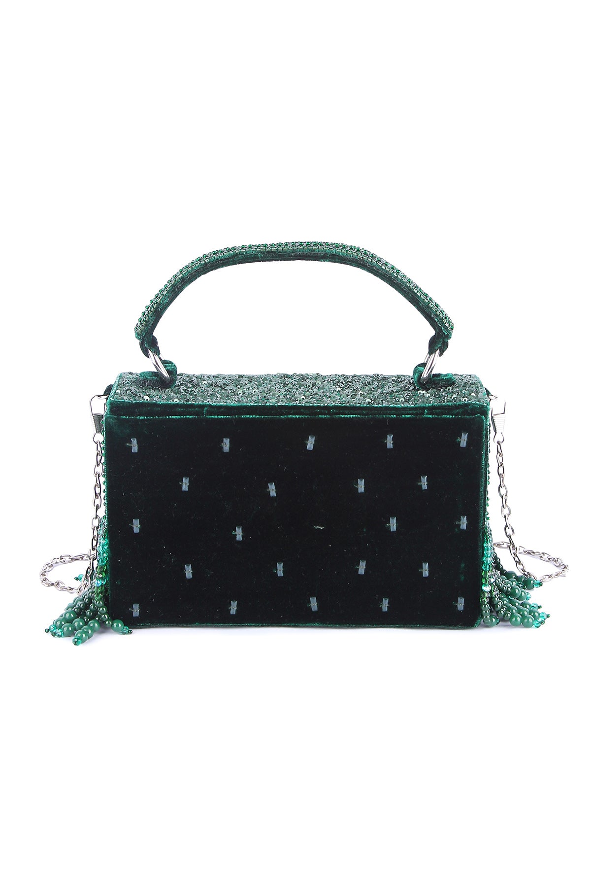 Green Velvet Embroidered Clutch