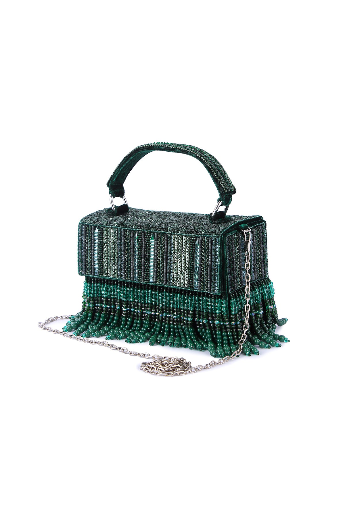 Green Velvet Embroidered Clutch