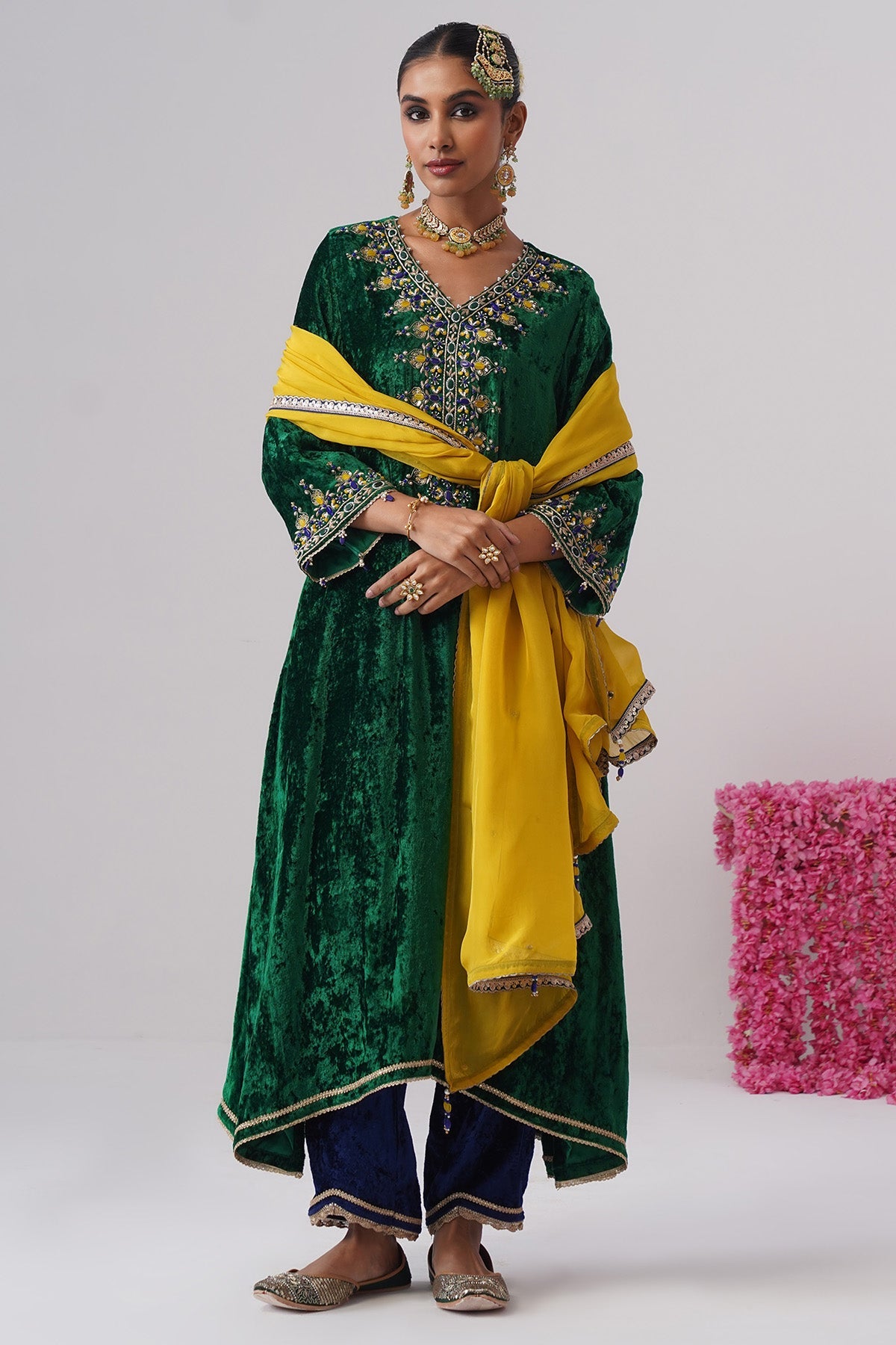 Buy Green Velvet Kurta And Pants for women by Ugna by Unnati online available at scrollnshops