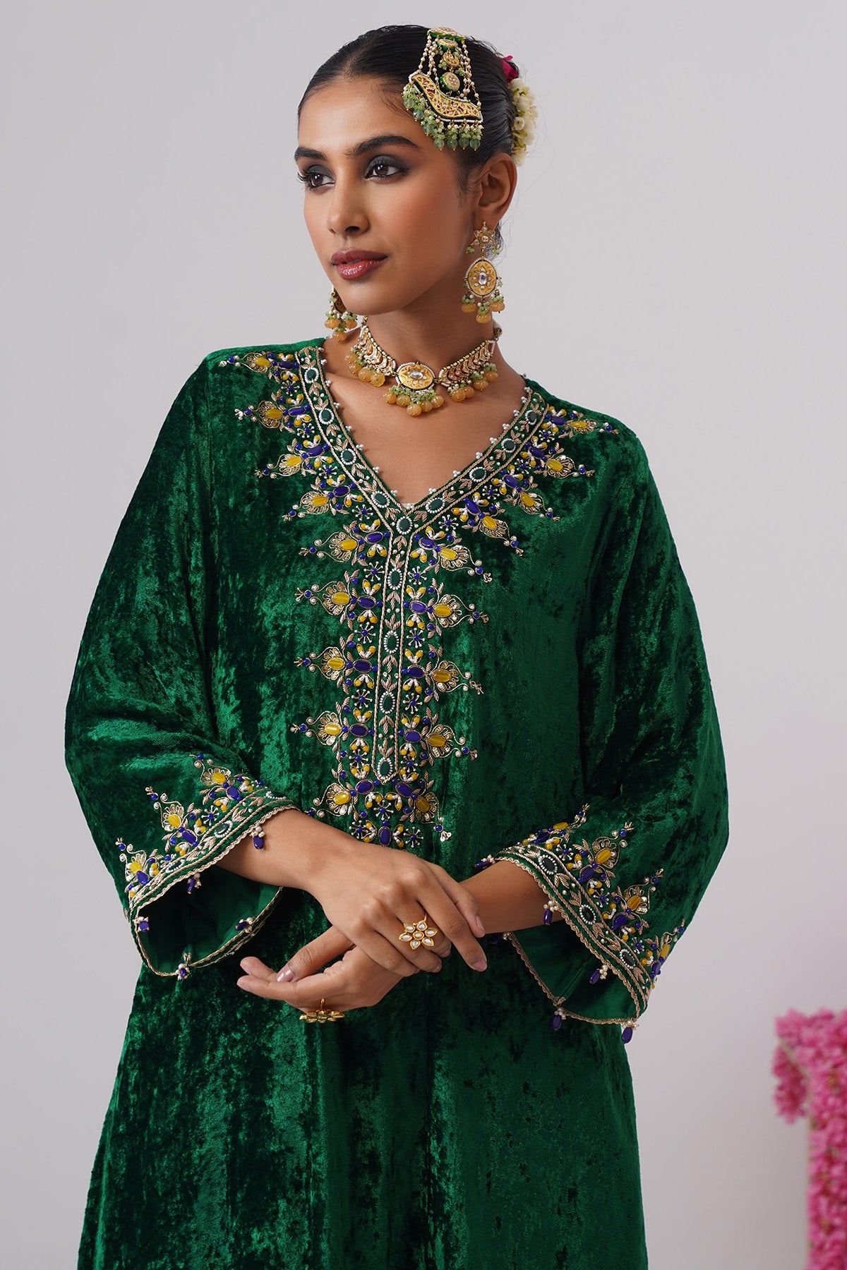 Green Velvet Kurta And Pants