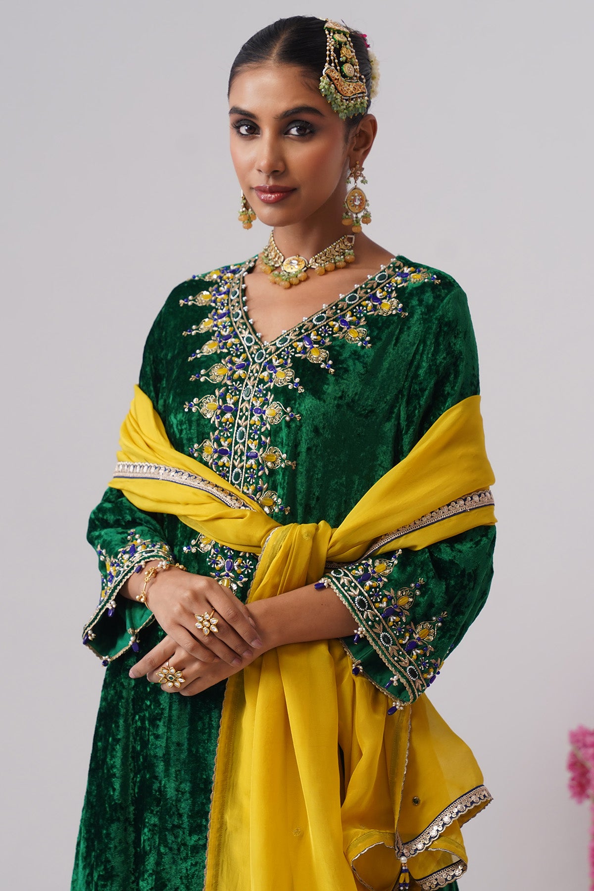 Green Velvet Kurta And Pants