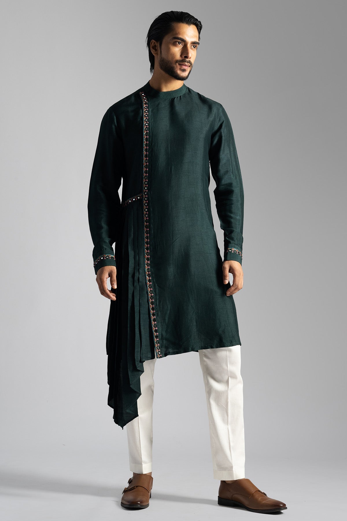 Buy Green Vertical Stitch Kurta Set for men by Paarsh Atelier online available at scrollnshops