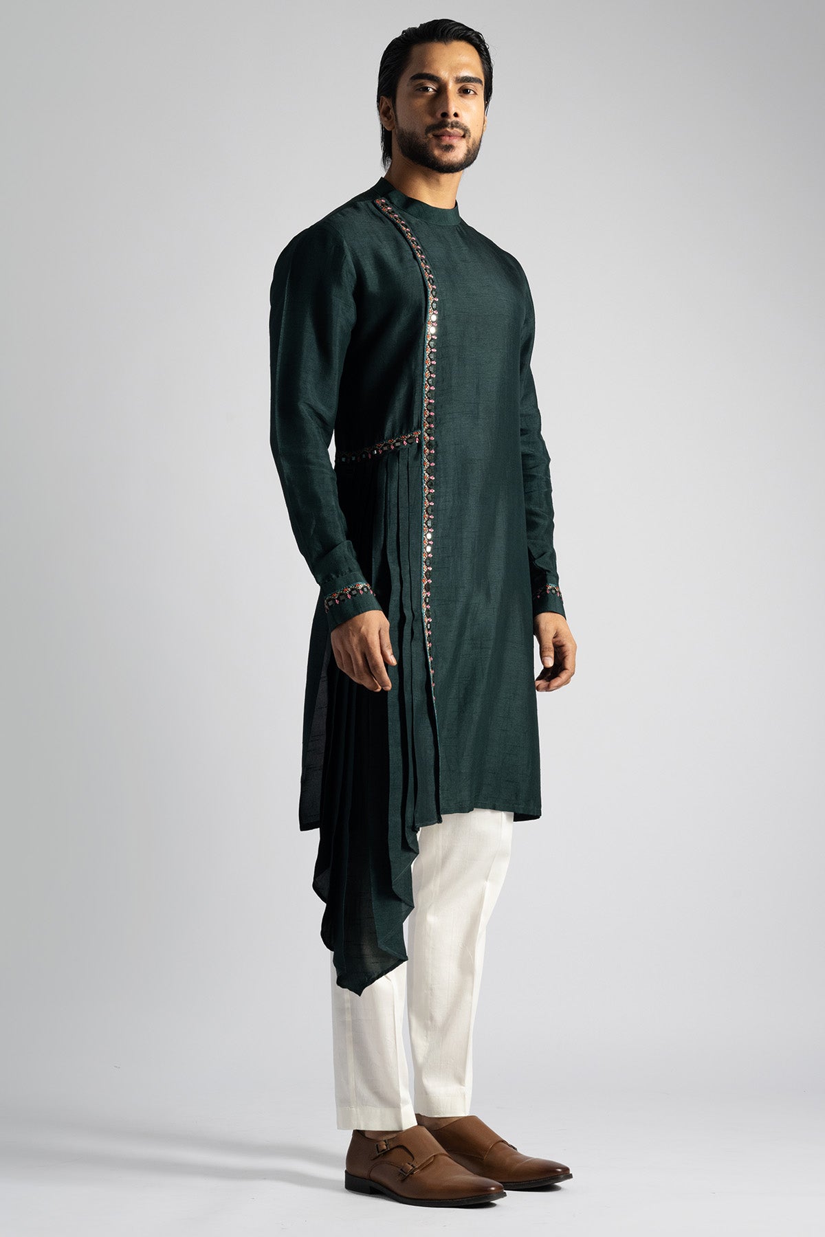Green Vertical Stitch Kurta Set
