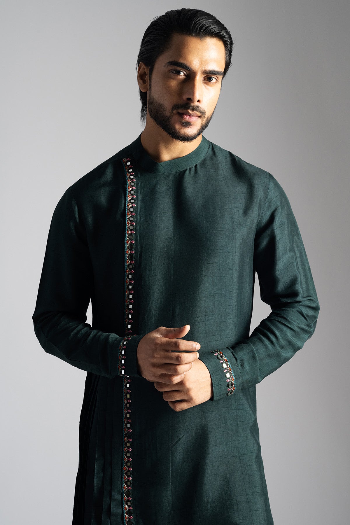 Green Vertical Stitch Kurta Set