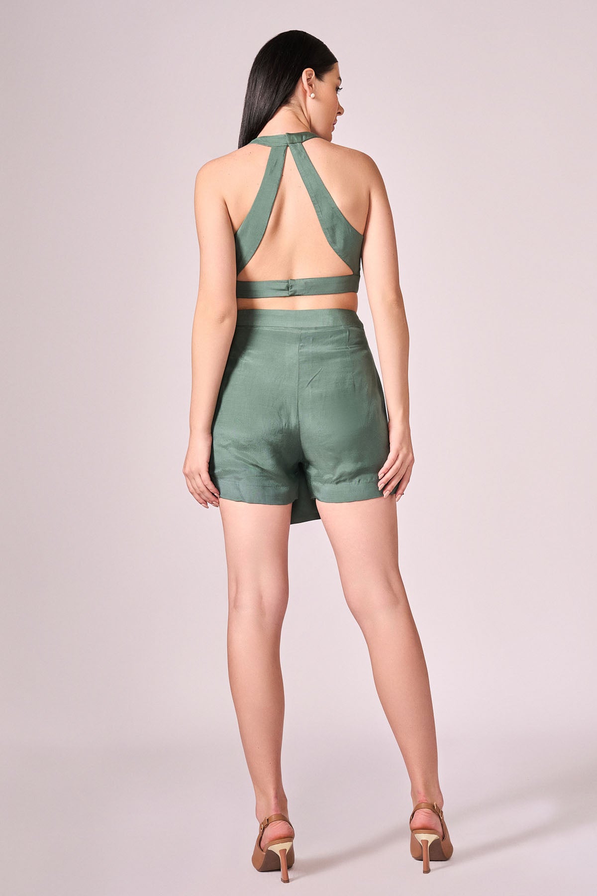 Green Viscose Asymmetrical Skort