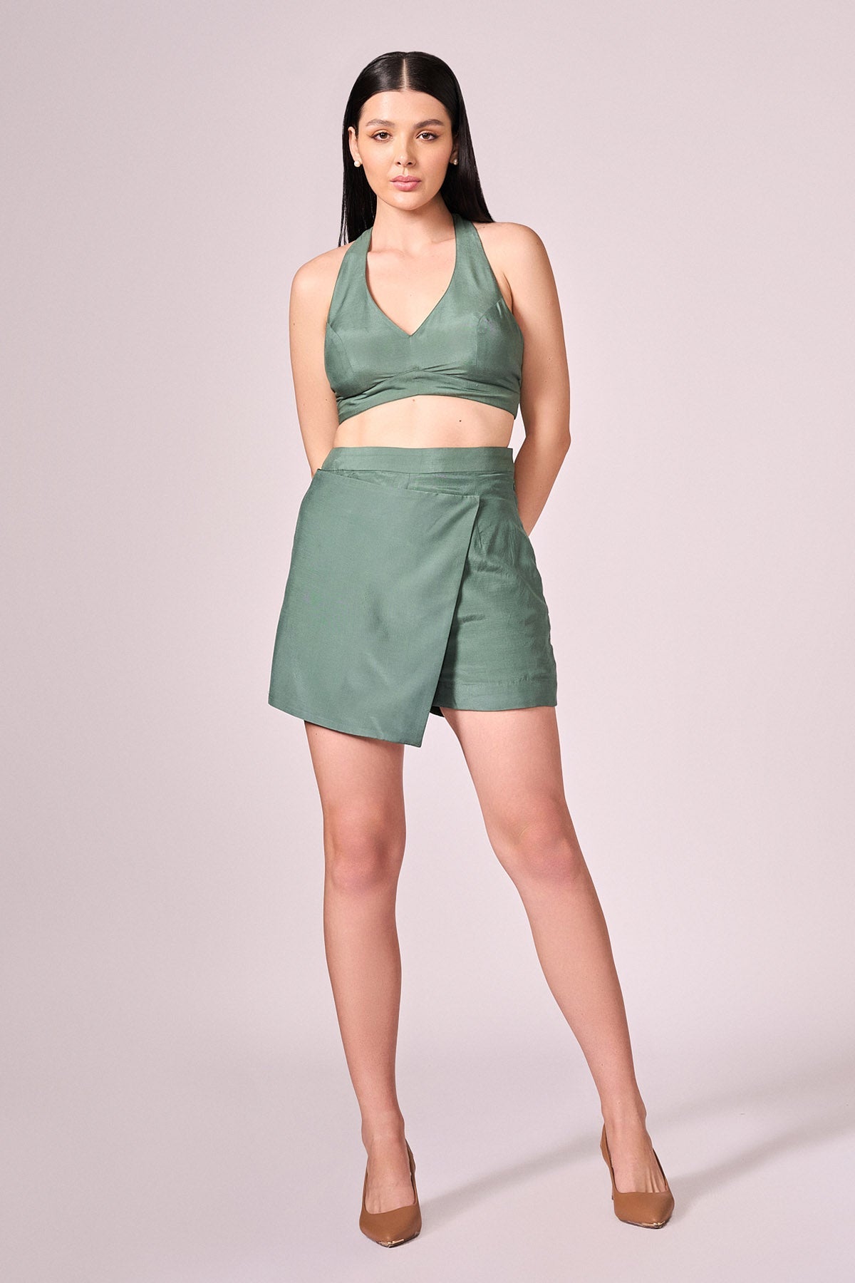 Buy Green Viscose Asymmetrical Skort by Koswi for women online at ScrollnShops