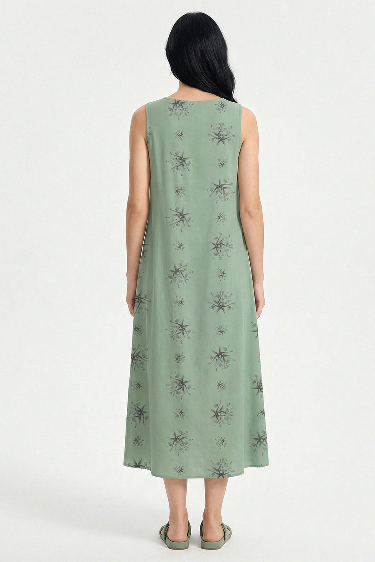 Green Viscose Fluid Midi Dress