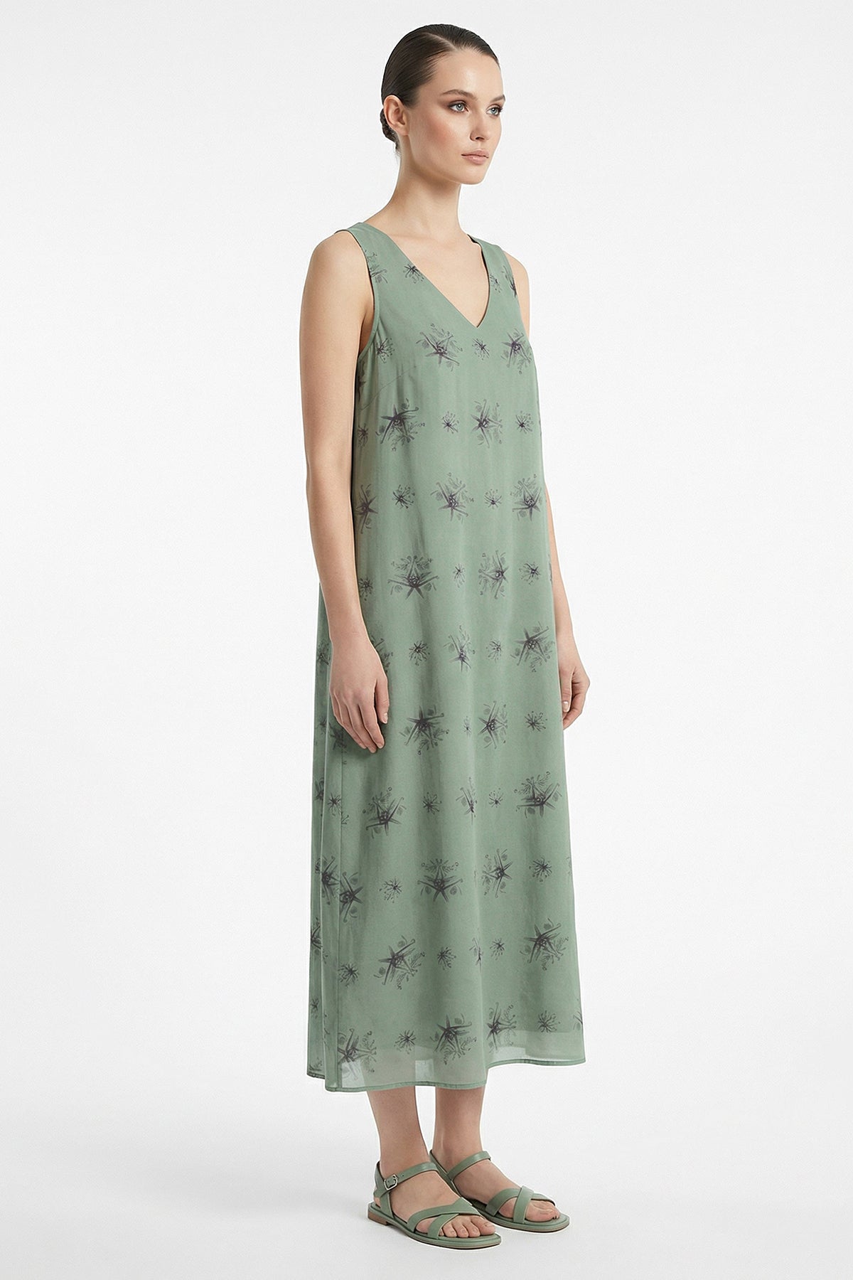Green Viscose Fluid Midi Dress