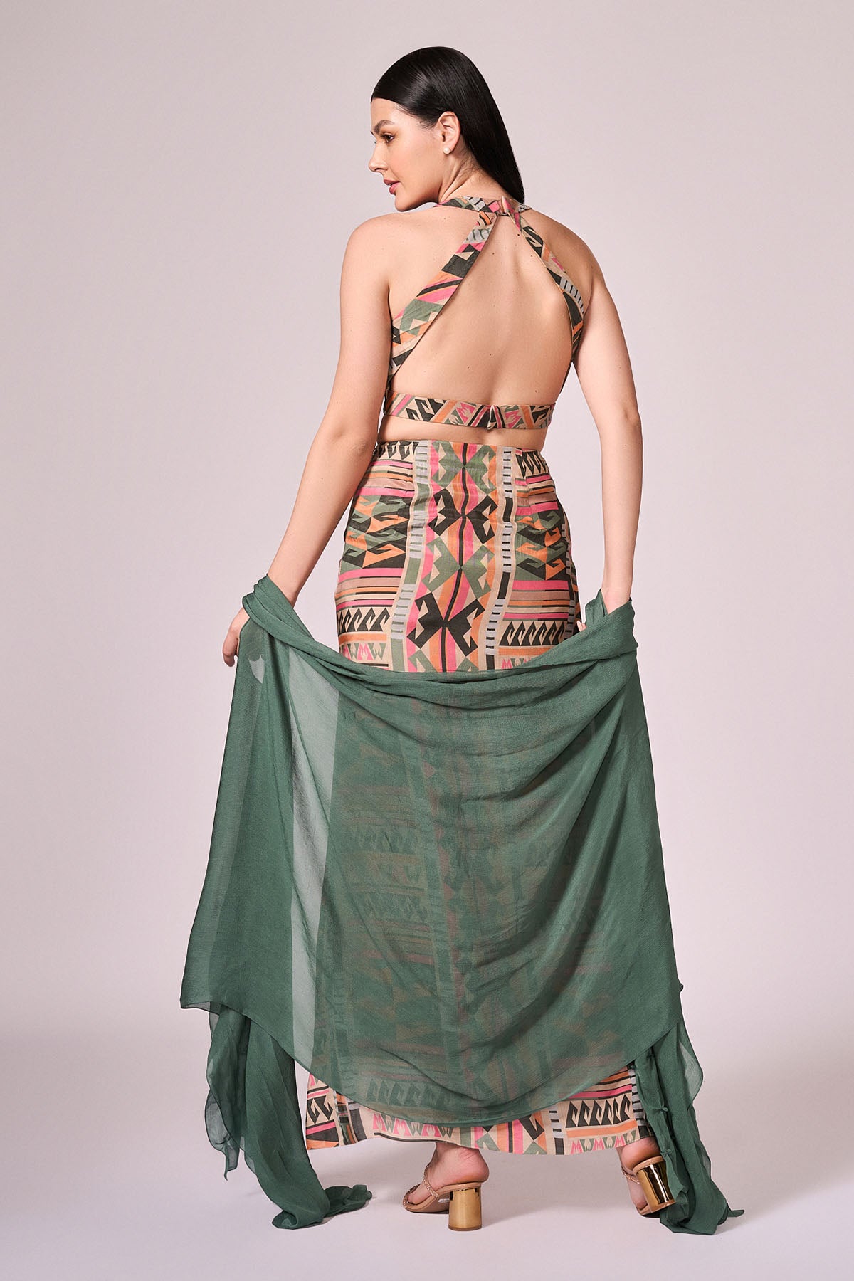 Green Viscose High-Low Cape