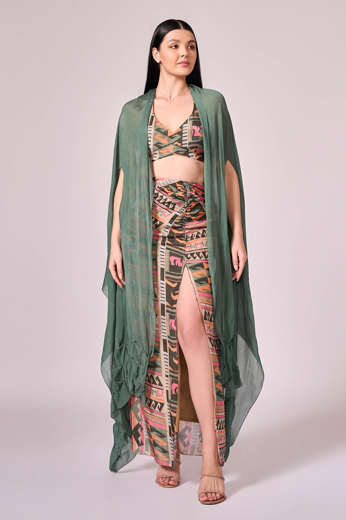 Buy Green Viscose High-Low Cape by Koswi for women online at ScrollnShops