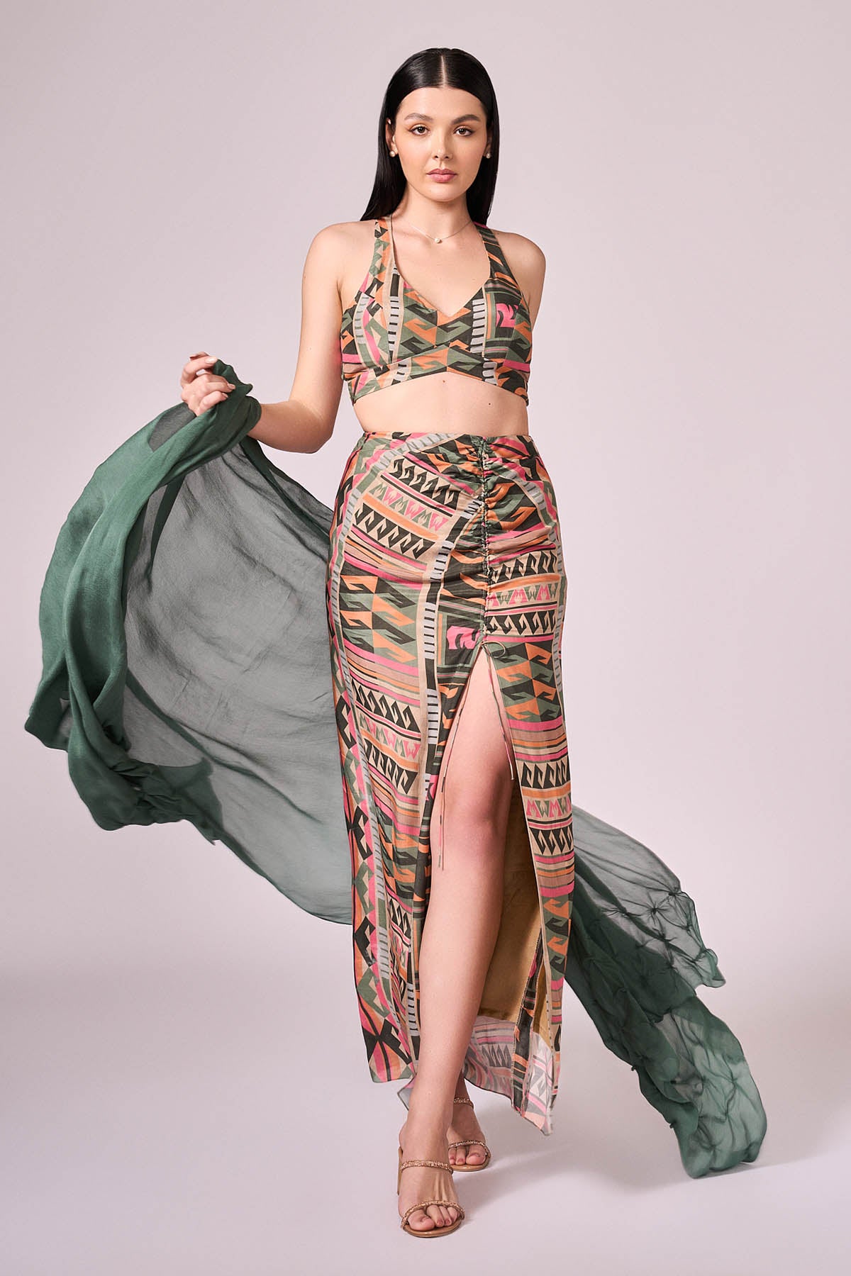 Green Viscose High-Low Cape