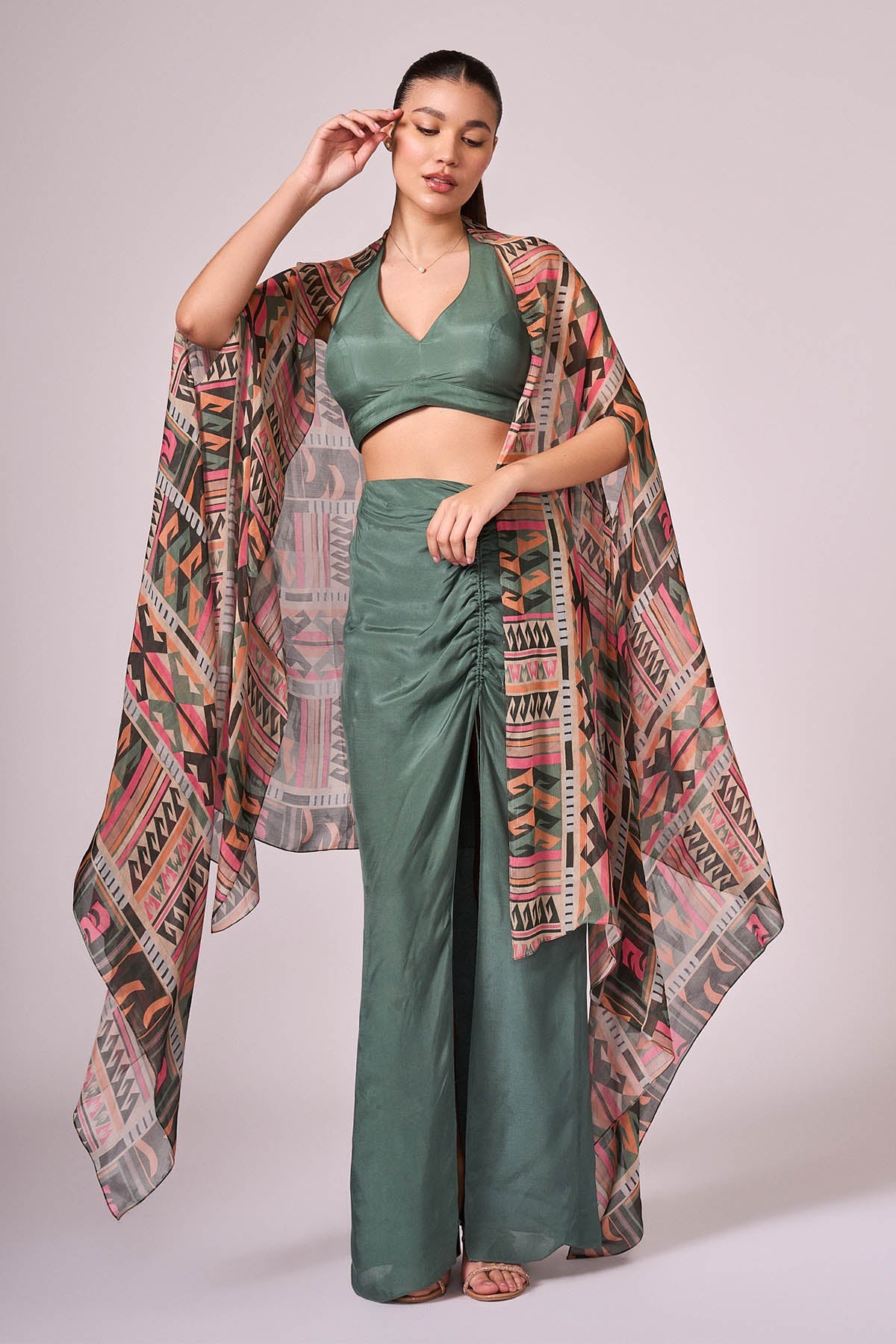 Buy Green Viscose Printed Skirt Set by Koswi for women online at ScrollnShops