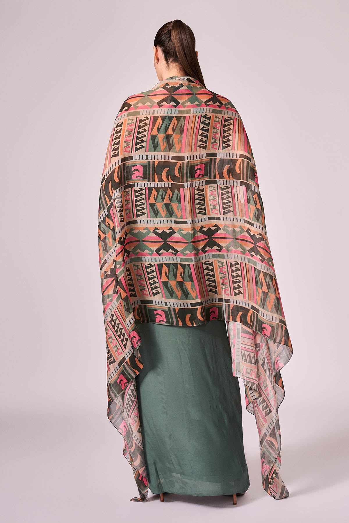 Green Viscose Printed Skirt Set