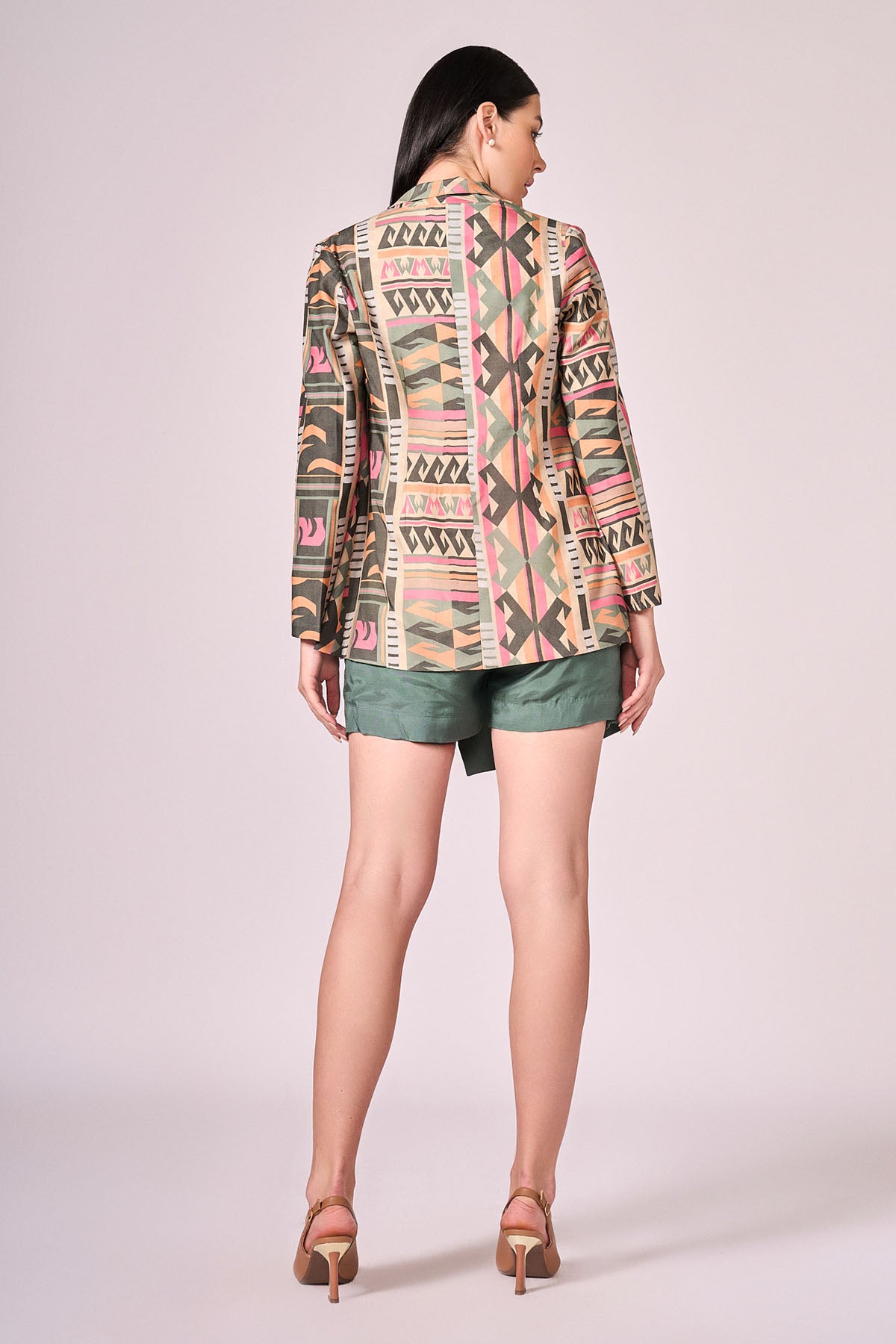 Green Viscose Printed Skort Set