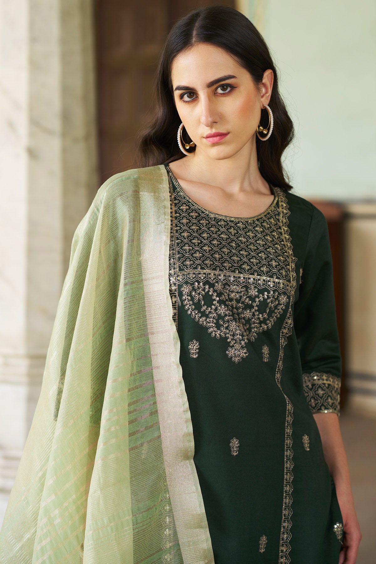Green Viscose Rayon Kurta Set