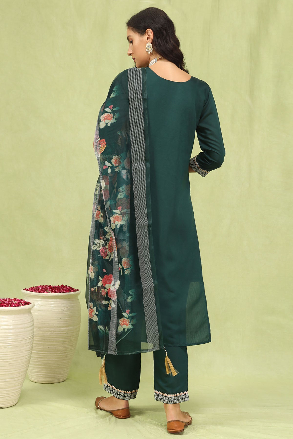 Green Viscose Roman Kurta Set