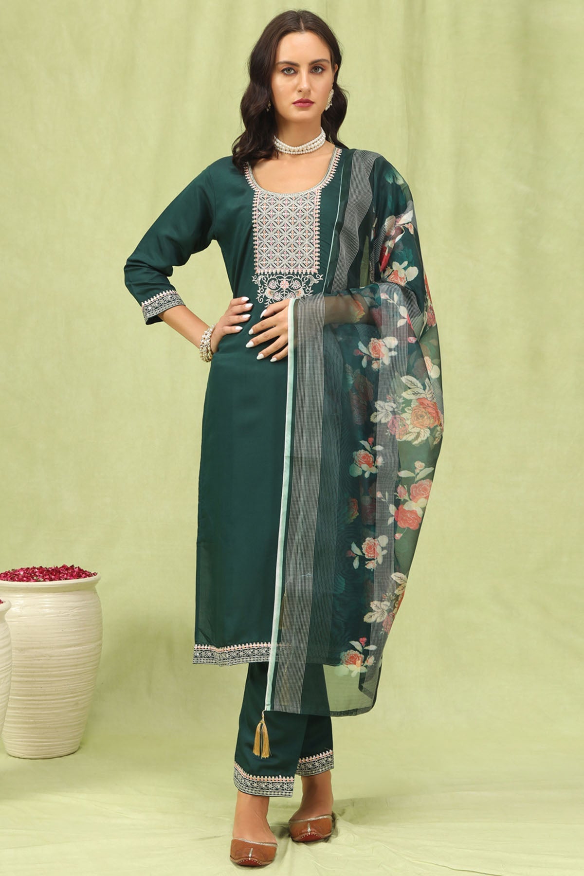 Buy Green Viscose Roman Kurta Set for women by Aastha Fashion online available at scrollnshops