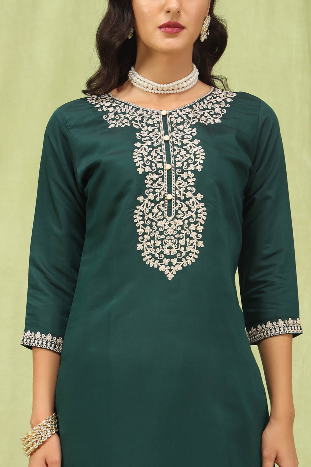 Green Viscose Silk Kurta Set