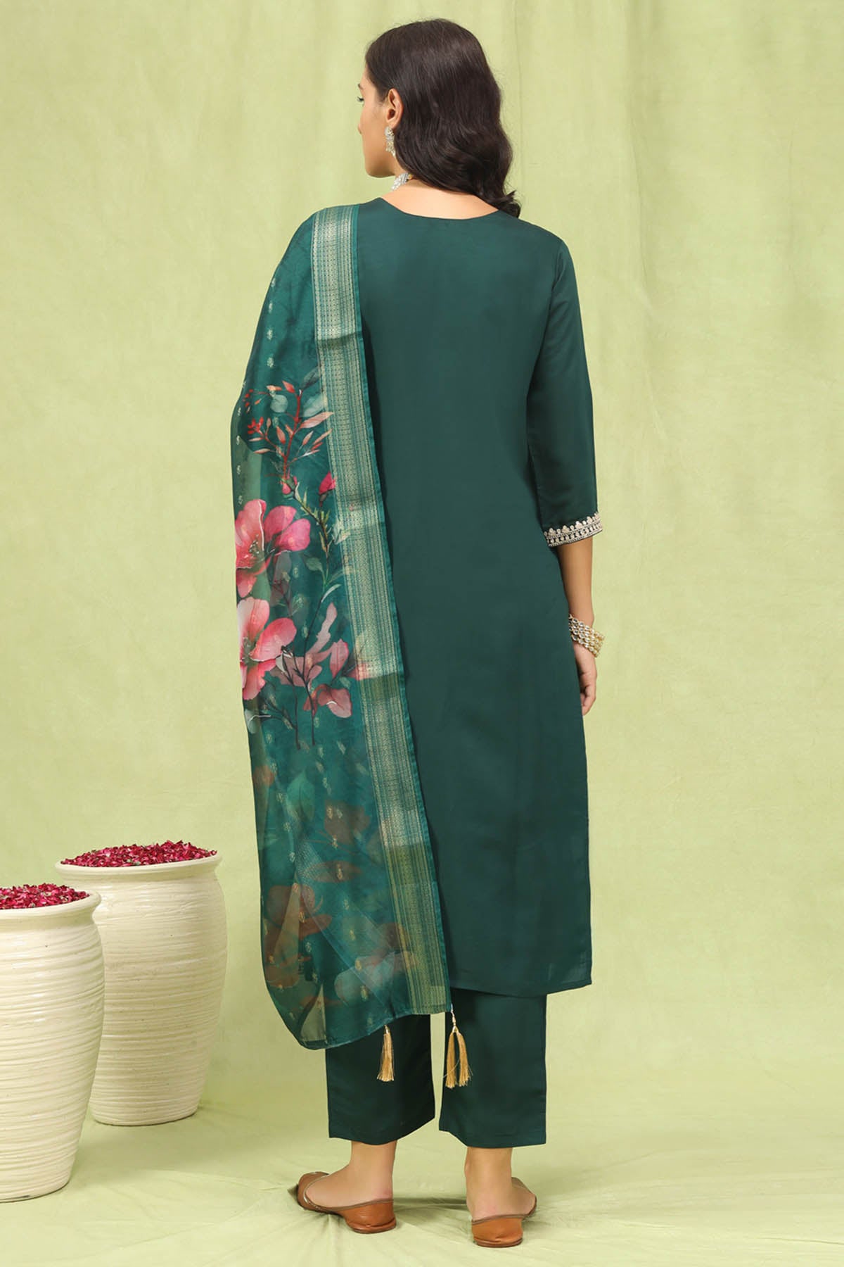 Green Viscose Silk Kurta Set