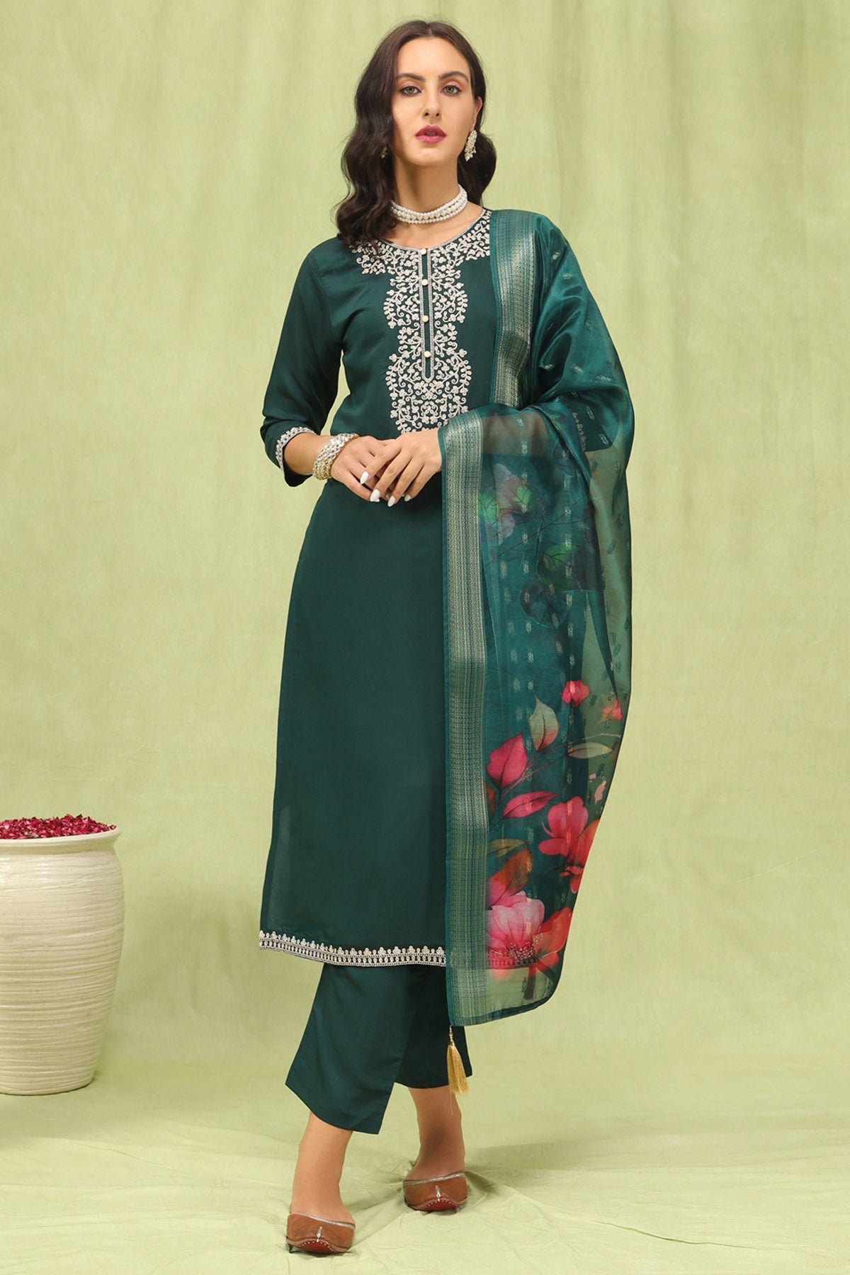 Buy Green Viscose Silk Kurta Set for women by Aastha Fashion online available at scrollnshops