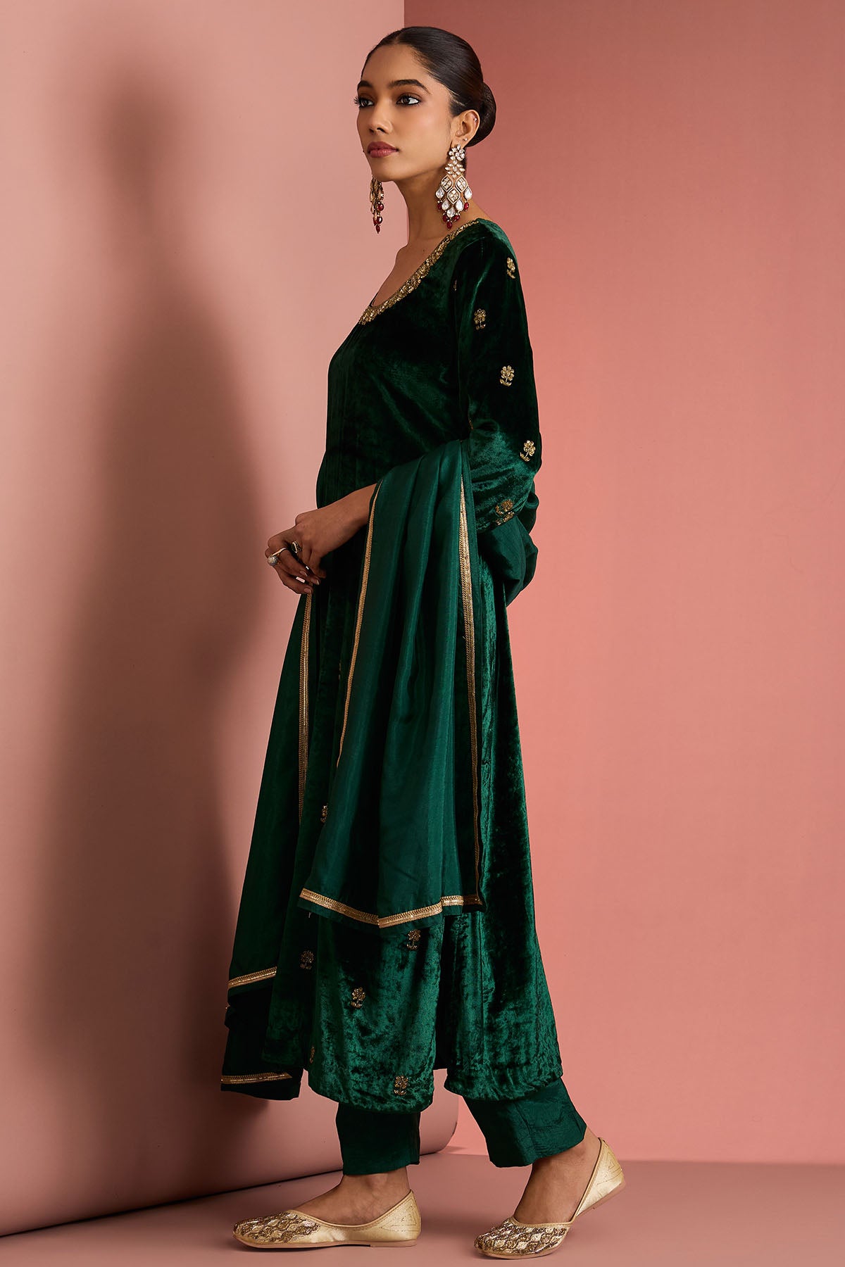 Green Viscose Velvet Kurta Set