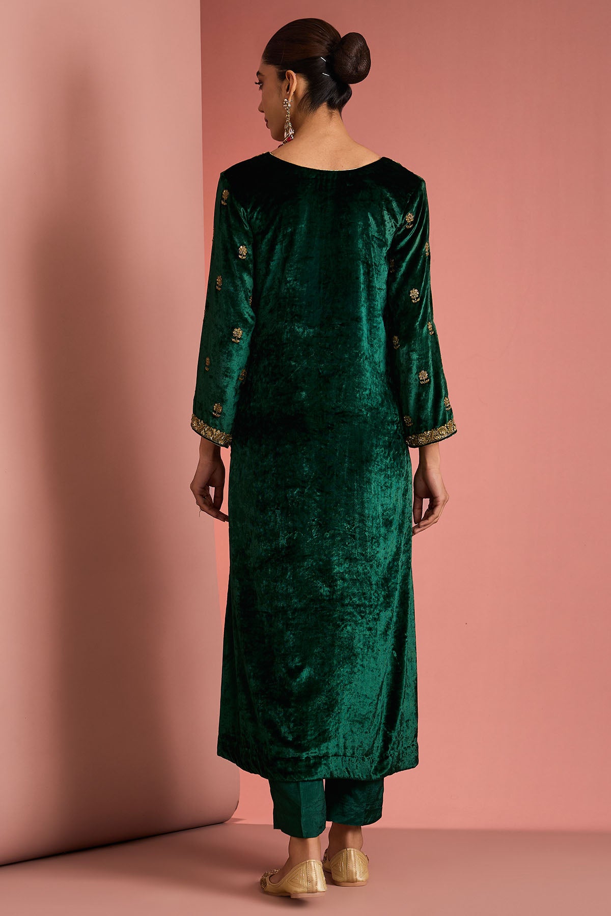 Green Viscose Velvet Kurta Set