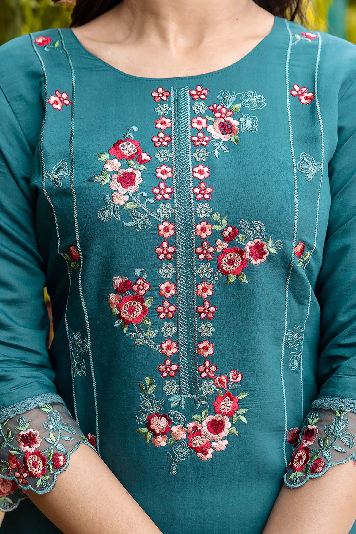 Green Viscose Yoke Kurta Set
