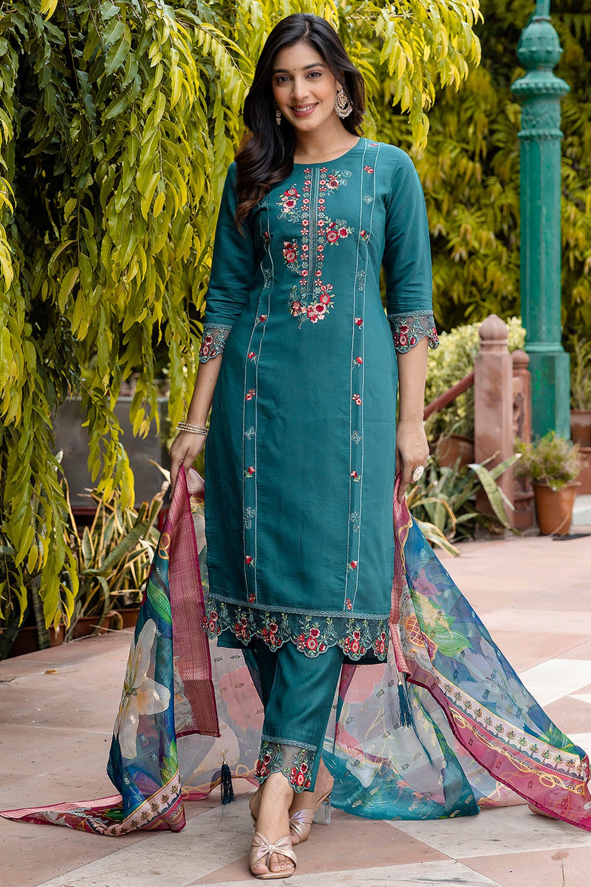 Green Viscose Yoke Kurta Set