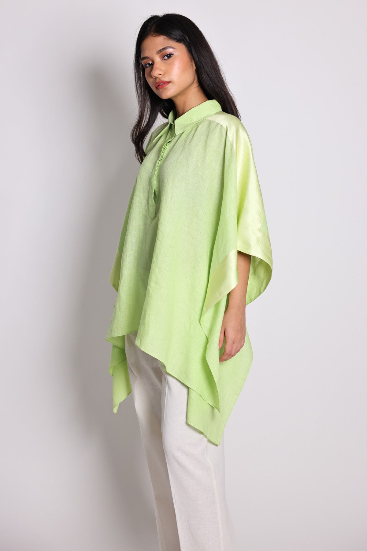Green & White A-Line Kaftan Set