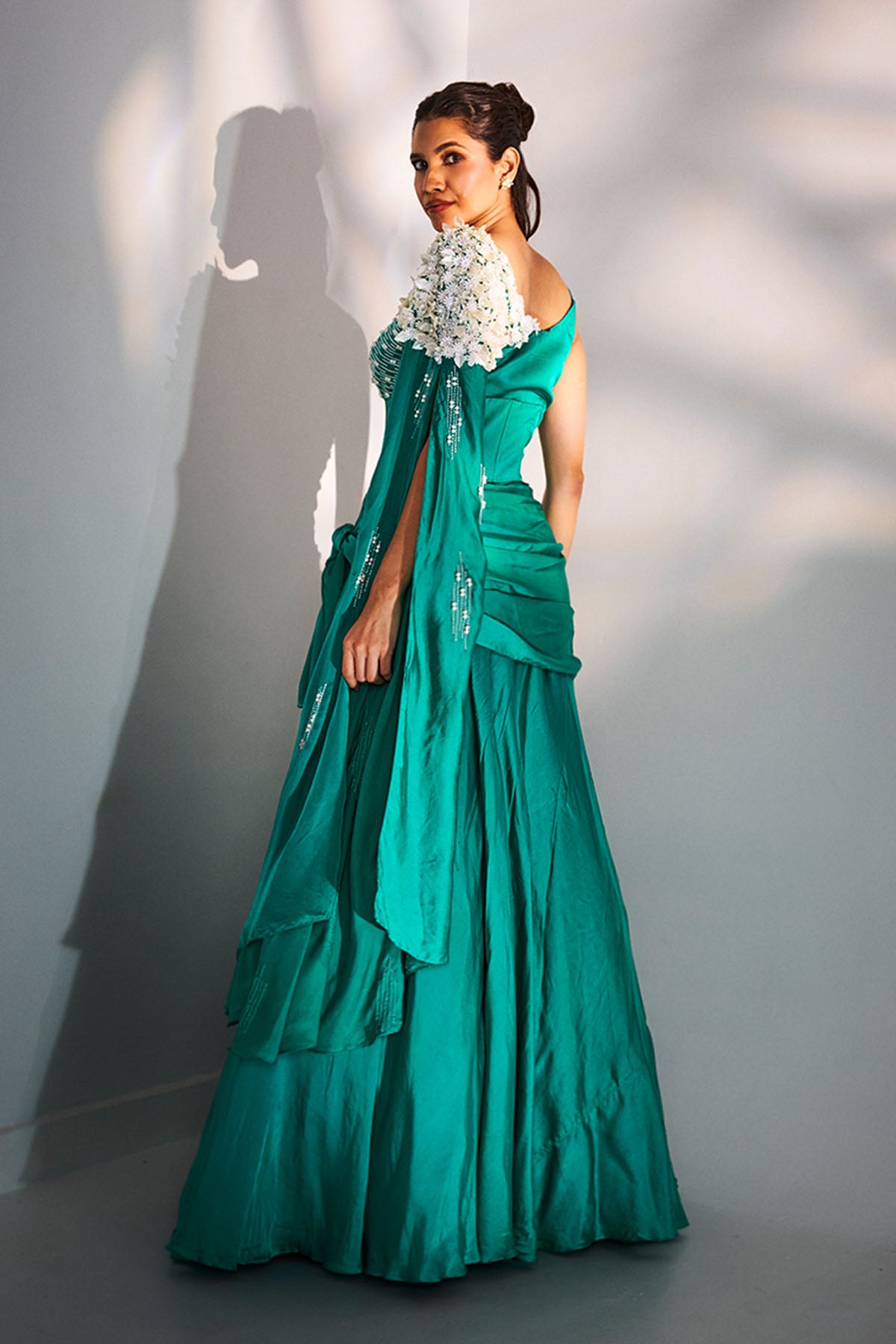 Green White Moti Lehenga Set