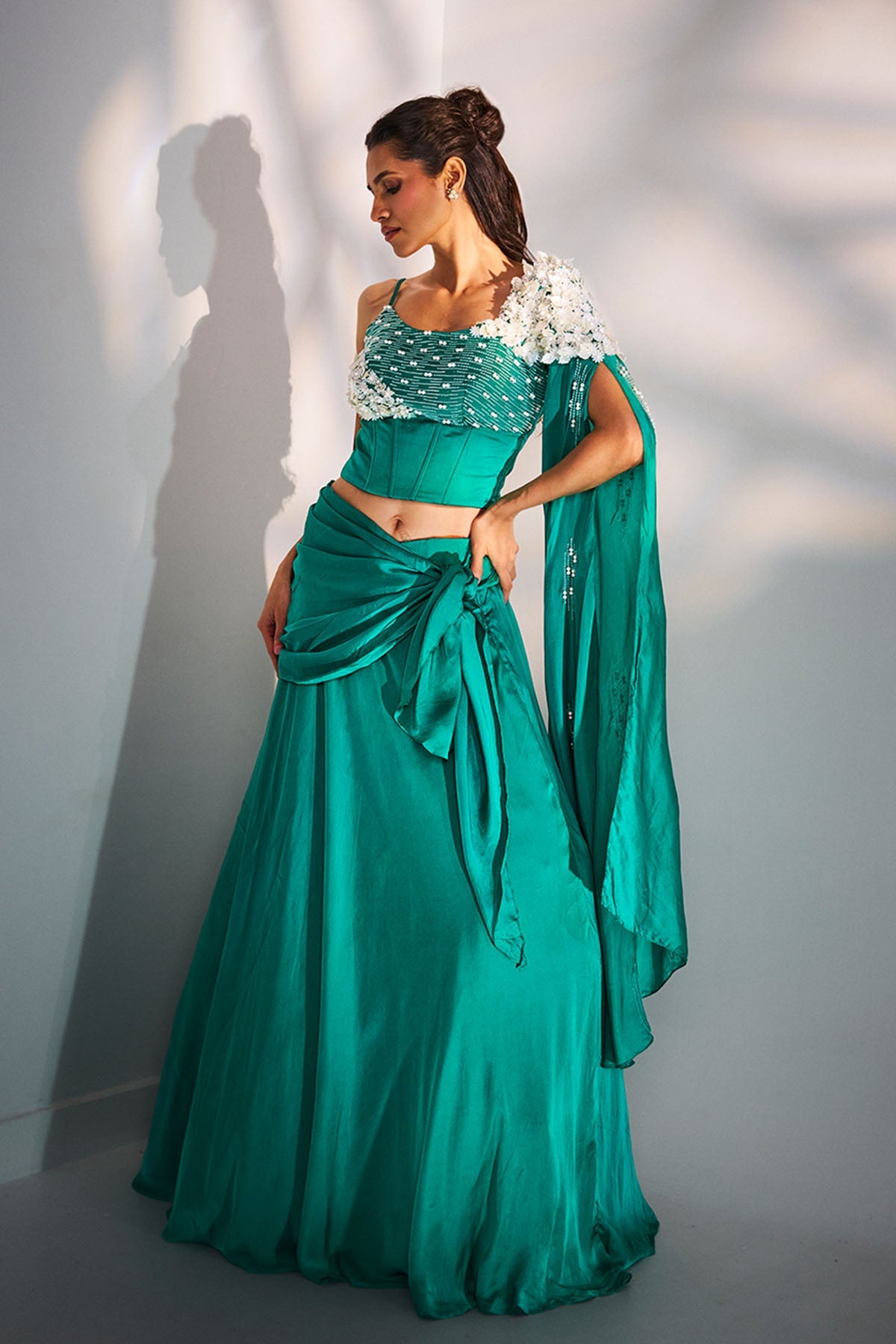 Buy Green White Moti Lehenga Set for women by Ricka Gauba online available at scrollnshops
