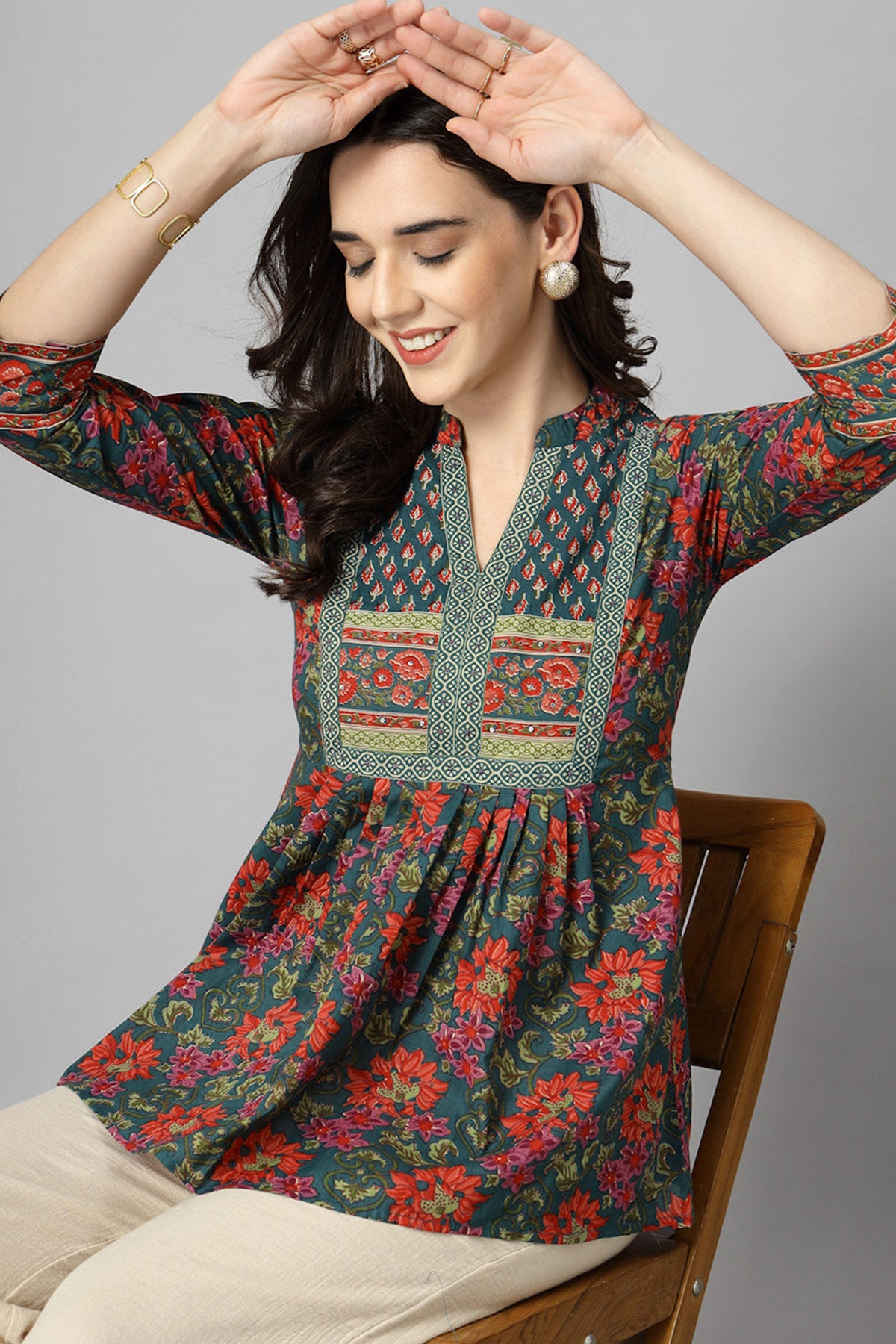 Green Woven Cotton A Line Top