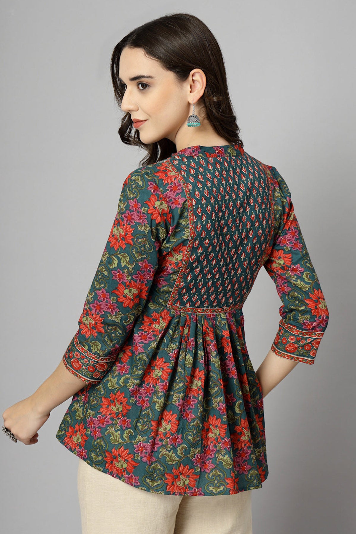 Green Woven Cotton A Line Top